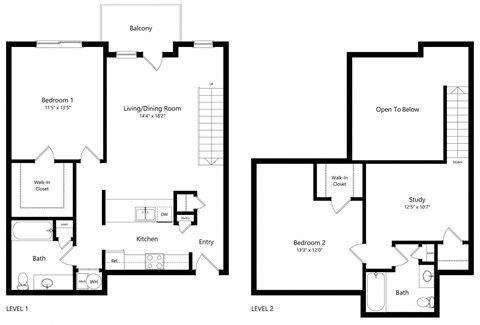 Floor plan for 2 beds, 2 baths, 1255 sqft